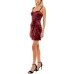  Womens Juniors’ Draped Bustier Satin Dress, Wine/0