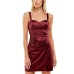  Womens Juniors’ Draped Bustier Satin Dress, Wine/0