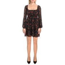 Trixxi Womens Juniors Floral Print Mini Dress, Black, Small