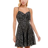 Trixxi Womens Juniors’ Metallic Sweetheart-Neck Dress, Black/13
