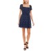  Womens Juniors’ Printed Puff-Sleeve Dress, Navy/XS