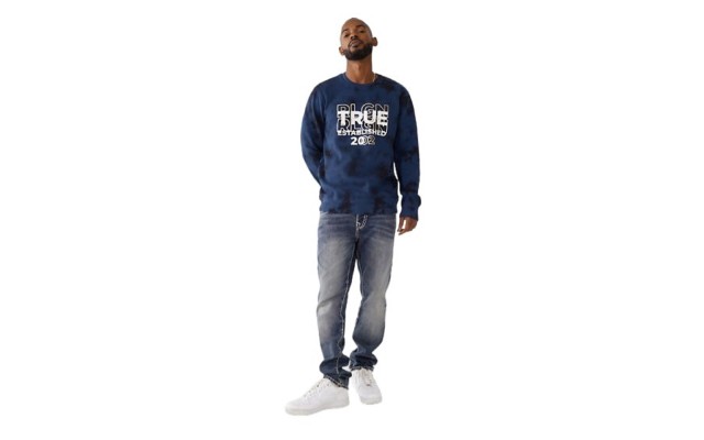 Men’s Tie Dye Logo Crewneck Sweatshirt, Navy, Small