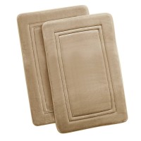 Truly Calm Antimicrobial Contemporay Memory Foam Bath Rugs Set of 2, 17×24, Khaki