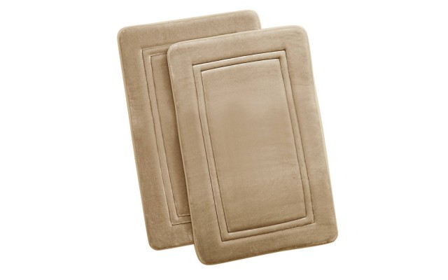  Antimicrobial Contemporay Memory Foam Bath Rugs Set of 2, 17×24, Khaki
