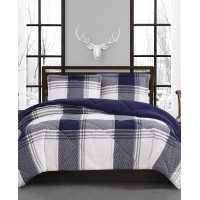 Truly Soft Reversible Plaid Velvet Sherpa 3-PC Comforter Sets, Navy, King