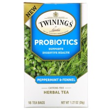 Twinings Probiotics Peppermint Fennel Tea Supports Digestive Health (18 Tea Bags)