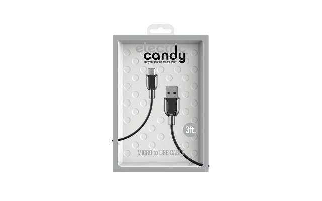  Electric Candy Micro-usb Charging Cable, Gray, 3 Ft.
