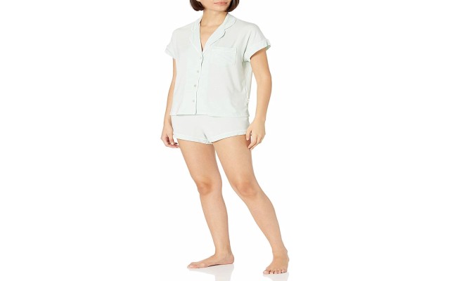  Women’s Pajama Set with Shorts, Retro Mint, Large
