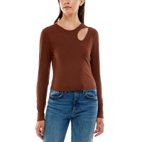 Ultra Flirt Juniors’ Cutout Long Sleeve Top, Cappuccino, XL