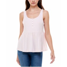 Ultra Flirt Juniors’ Henley Babydoll Tank Top,Pink, Medium