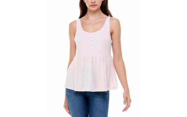 Ultra Flirt Juniors’ Henley Babydoll Tank Top,Pink, Medium