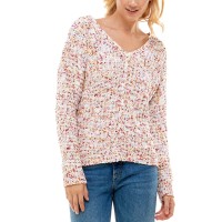 Ultra Flirt Juniors Marled Chenille V-Neck Sweater, Pink, Large