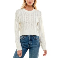 Ultra Flirt Juniors’ Mixed-Cable Sweater, Ivory, Large