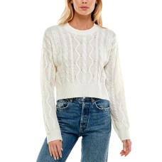 Ultra Flirt Juniors’ Mixed-Cable Sweater, Ivory, Large