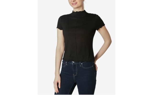  Juniors Mock-Neck Tops, Black, Medium