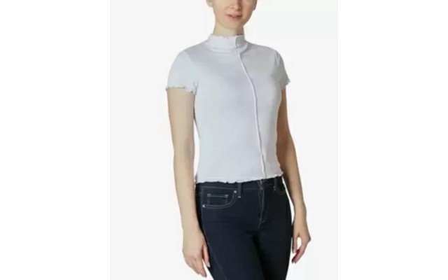  Juniors Mock-Neck Tops, White, Medium
