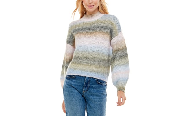  Juniors’ Ombre Mock-Neck Sweater, Lavender Quartz Spacedye, X-Large