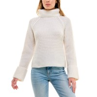 Ultra Flirt Juniors’ Ribbed Turtleneck Sweater, Gardenia, X-Small
