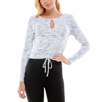 Ultra Flirt Juniors’ Ruched Keyhole Top, Blue, Small