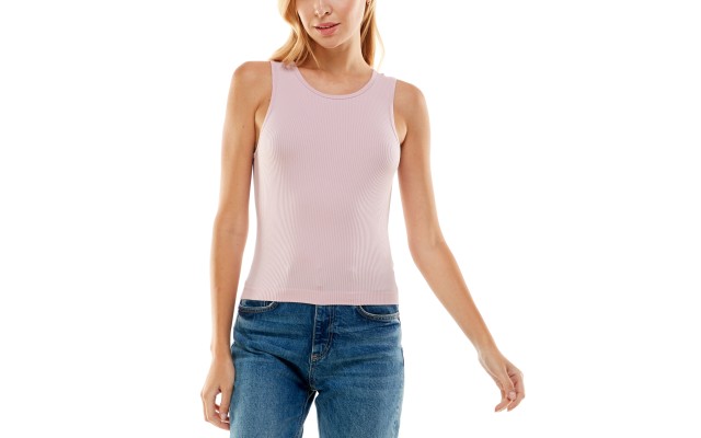  Juniors’ Seamless Ribbed Tank, Pink, Large