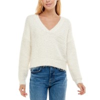 Ultra Flirt Juniors’ Textured V-Neck Sweater (White, S)