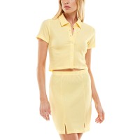 Ultra Flirt Womens Juniors’ Button-Front Top & Skirt Set, Light Yellow/L