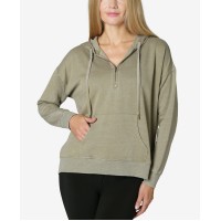 Ultra Flirt Womens Juniors’ Oversized Quarter-Zip Hoodie, Vetiver, Medium