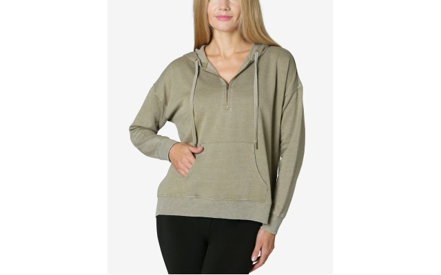  Womens Juniors’ Oversized Quarter-Zip Hoodie, Vetiver, Medium
