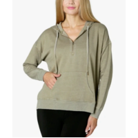Ultra Flirt Womens Juniors’ Oversized Quarter-Zip Hoodie, Vetiver, XL