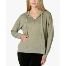 Ultra Flirt Womens Juniors’ Oversized Quarter-Zip Hoodie, Vetiver, XL