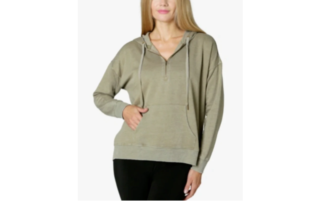  Womens Juniors’ Oversized Quarter-Zip Hoodie, Vetiver, XL