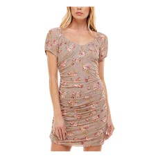 Ultra Flirt Womens Juniors’ Printed Ruched Bodycon Dress,Floral/S