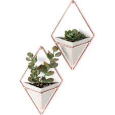 Umbra Trigg Hanging Planter Vase & Geometric Wall Decor Container – Great For Succulent Plants, Air Plant, Mini Cactus, Faux Plants and More, Concrete Resin/Copper (Set of 2)