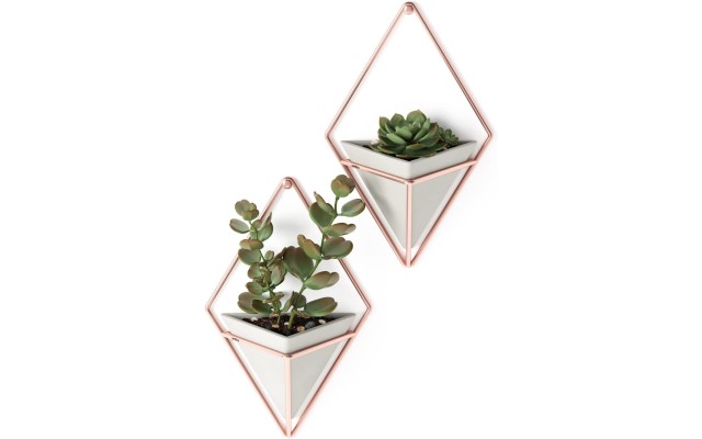  Trigg Hanging Planter Vase & Geometric Wall Decor Container – Great For Succulent Plants, Air Plant, Mini Cactus, Faux Plants and More, Concrete Resin/Copper (Set of 2)