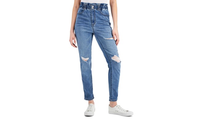  Juniors Princeton Super High Rise Mom Jeans, 7, Blue