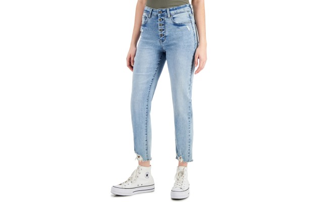  Juniors’ Ripped Slim Straight-Leg Jeans, Clive, 11