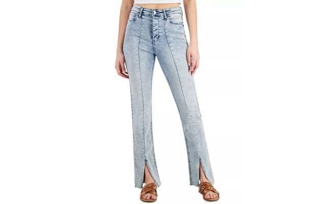  Juniors’ Slit-Hem Straight-Leg Jeans, Tash, 10