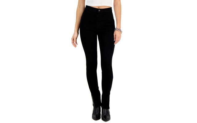  Juniors’ Split-Hem Stretch Skinny Jeans – Black, X-Small