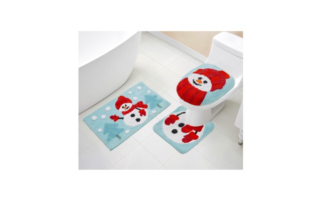 VCNY Happy Holidays “Snowman” 3-Piece Bath Set, Light Blue