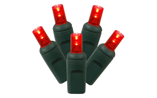  100 Count Single Mold Wide Angle LED Light Set with Green Wire, Red