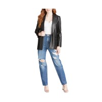 Vigoss Jeans Womens Faux Leather Open-Front Blazer (Black, L)