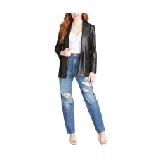 Vigoss Jeans Womens Faux Leather Open-Front Blazer (Black, L)
