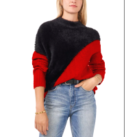 Vince Camuto Asymmetrical Colorblocked Sweater, Vermillion, Medium