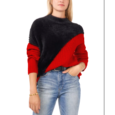Vince Camuto Asymmetrical Colorblocked Sweater, Vermillion, Medium