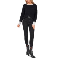 Vince Camuto Edged Crewneck Sweater, Black, Large