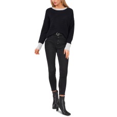 Vince Camuto Edged Crewneck Sweater, Black, Large