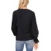  Long Sleeve Smock Cuff Clip Dot V-Neck Blouse, Black,Small