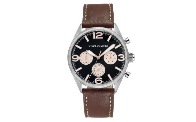  Men’s Black Dial Brown Leather Strap Watch