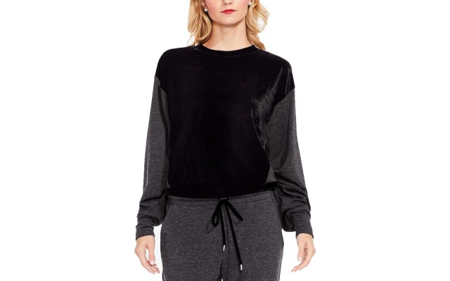  Mixed Media Velvet Sweatshirts, Black, Medium
