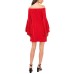 Off-the-shoulder Flutter-sleev Vermillion XLarge, Red.